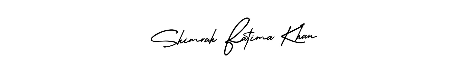 You should practise on your own different ways (AmerikaSignatureDemo-Regular) to write your name (Shimrah Fatima Khan) in signature. don't let someone else do it for you. Shimrah Fatima Khan signature style 3 images and pictures png