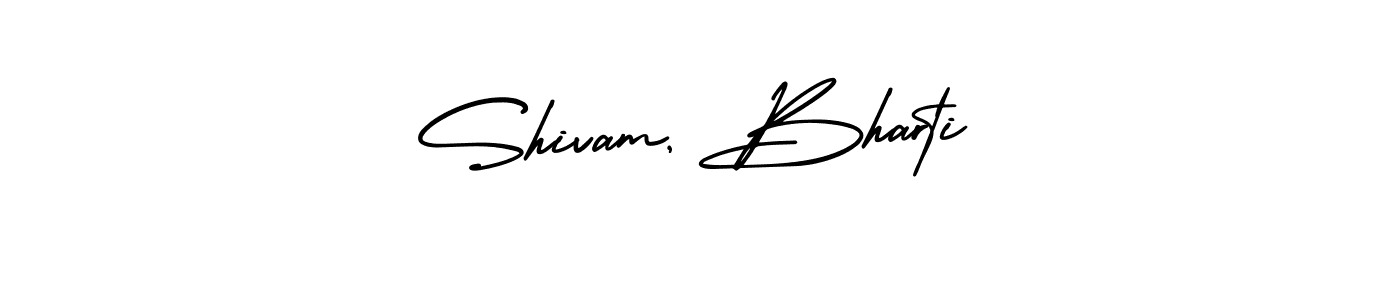 The best way (AmerikaSignatureDemo-Regular) to make a short signature is to pick only two or three words in your name. The name Shivam, Bharti include a total of six letters. For converting this name. Shivam, Bharti signature style 3 images and pictures png