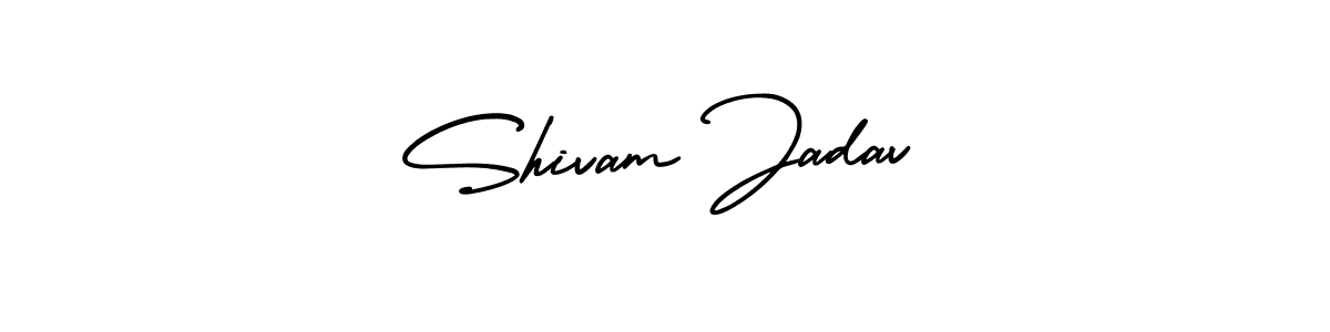 You should practise on your own different ways (AmerikaSignatureDemo-Regular) to write your name (Shivam Jadav) in signature. don't let someone else do it for you. Shivam Jadav signature style 3 images and pictures png