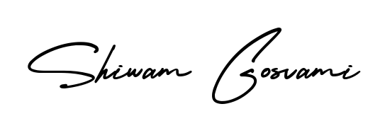 Express your personality with a custom Shiwam Gosvami signature crafted with AmerikaSignatureDemo-Regular typography. Free transparent PNG download available. Shiwam Gosvami signature style 3 images and pictures png