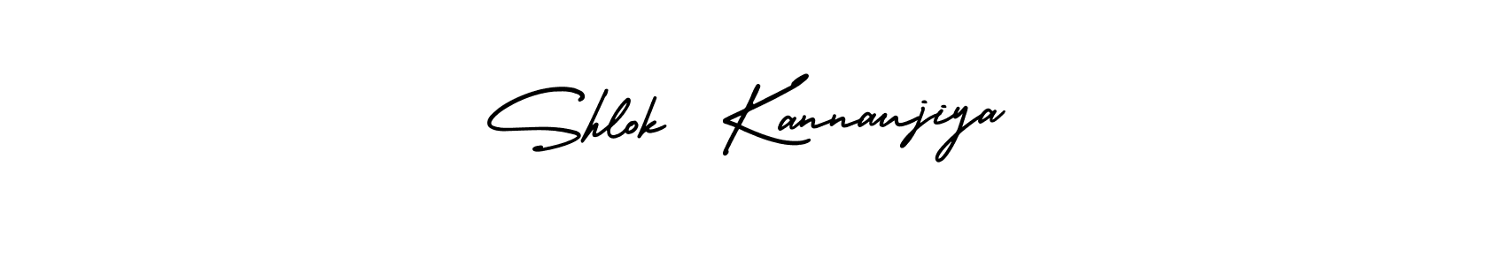 The best way (AmerikaSignatureDemo-Regular) to make a short signature is to pick only two or three words in your name. The name Shlok  Kannaujiya include a total of six letters. For converting this name. Shlok  Kannaujiya signature style 3 images and pictures png