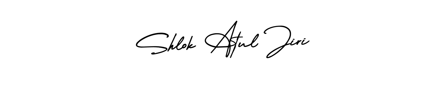 You should practise on your own different ways (AmerikaSignatureDemo-Regular) to write your name (Shlok Atul Jiri) in signature. don't let someone else do it for you. Shlok Atul Jiri signature style 3 images and pictures png