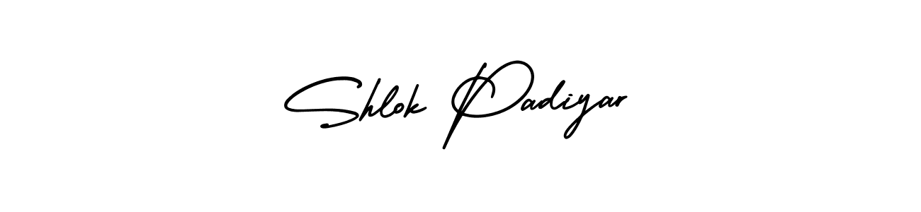 You should practise on your own different ways (AmerikaSignatureDemo-Regular) to write your name (Shlok Padiyar) in signature. don't let someone else do it for you. Shlok Padiyar signature style 3 images and pictures png