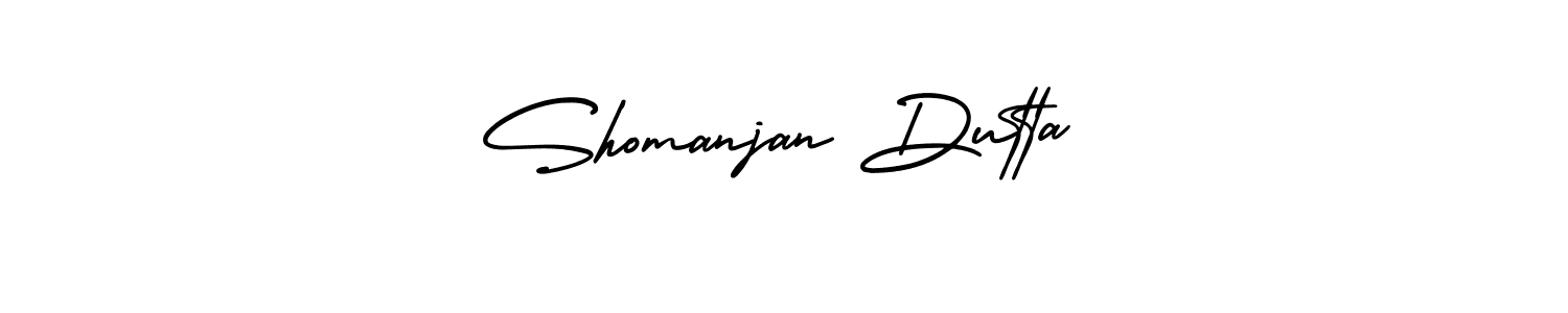 You should practise on your own different ways (AmerikaSignatureDemo-Regular) to write your name (Shomanjan Dutta) in signature. don't let someone else do it for you. Shomanjan Dutta signature style 3 images and pictures png