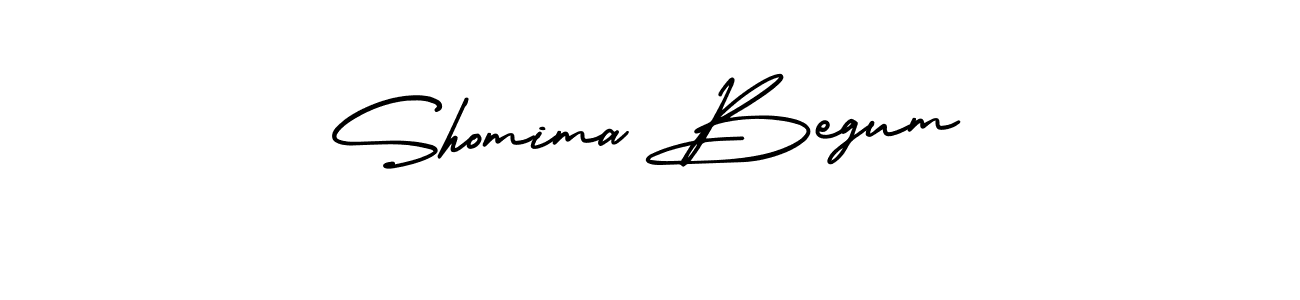The best way (AmerikaSignatureDemo-Regular) to make a short signature is to pick only two or three words in your name. The name Shomima Begum include a total of six letters. For converting this name. Shomima Begum signature style 3 images and pictures png