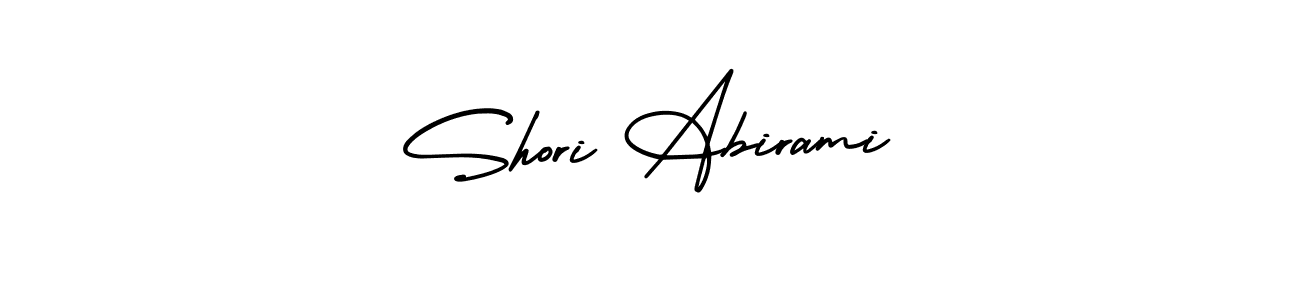 The best way (AmerikaSignatureDemo-Regular) to make a short signature is to pick only two or three words in your name. The name Shori Abirami include a total of six letters. For converting this name. Shori Abirami signature style 3 images and pictures png