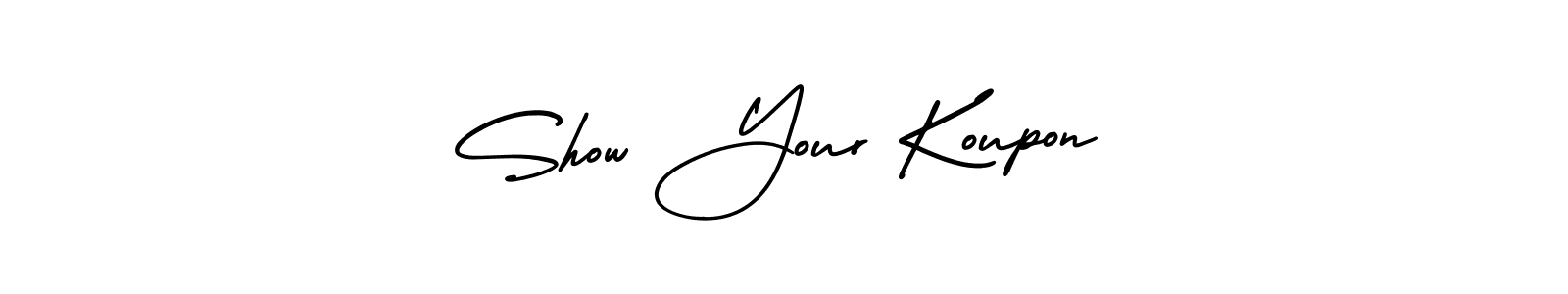 The best way (AmerikaSignatureDemo-Regular) to make a short signature is to pick only two or three words in your name. The name Show Your Koupon include a total of six letters. For converting this name. Show Your Koupon signature style 3 images and pictures png