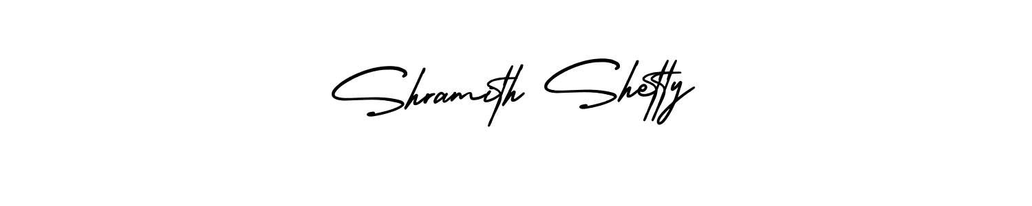 The best way (AmerikaSignatureDemo-Regular) to make a short signature is to pick only two or three words in your name. The name Shramith Shetty include a total of six letters. For converting this name. Shramith Shetty signature style 3 images and pictures png