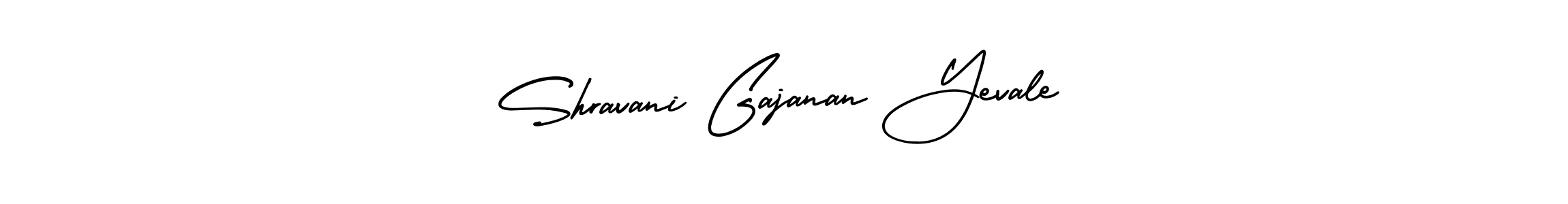 You should practise on your own different ways (AmerikaSignatureDemo-Regular) to write your name (Shravani Gajanan Yevale) in signature. don't let someone else do it for you. Shravani Gajanan Yevale signature style 3 images and pictures png