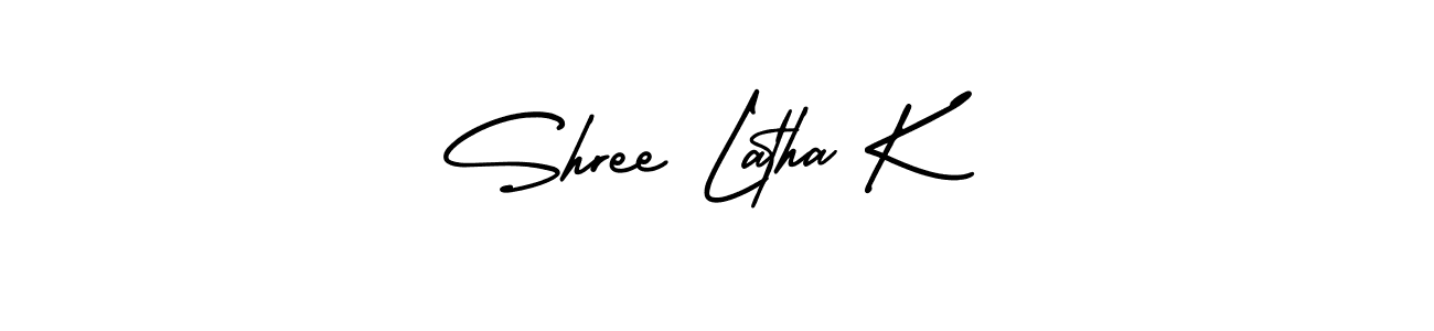 You should practise on your own different ways (AmerikaSignatureDemo-Regular) to write your name (Shree Latha K) in signature. don't let someone else do it for you. Shree Latha K signature style 3 images and pictures png
