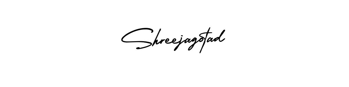 You should practise on your own different ways (AmerikaSignatureDemo-Regular) to write your name (Shreejagotad) in signature. don't let someone else do it for you. Shreejagotad signature style 3 images and pictures png