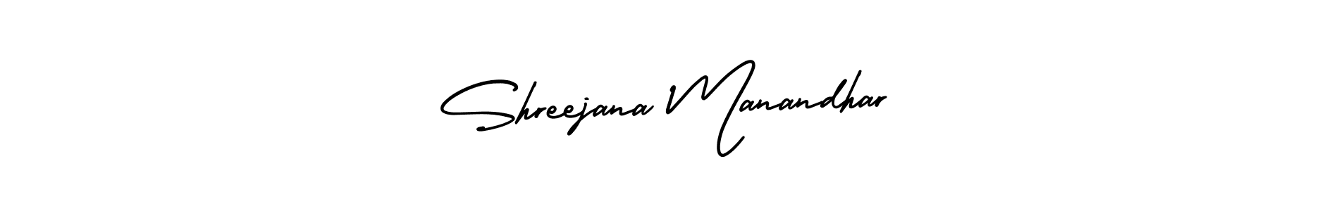 The best way (AmerikaSignatureDemo-Regular) to make a short signature is to pick only two or three words in your name. The name Shreejana Manandhar include a total of six letters. For converting this name. Shreejana Manandhar signature style 3 images and pictures png