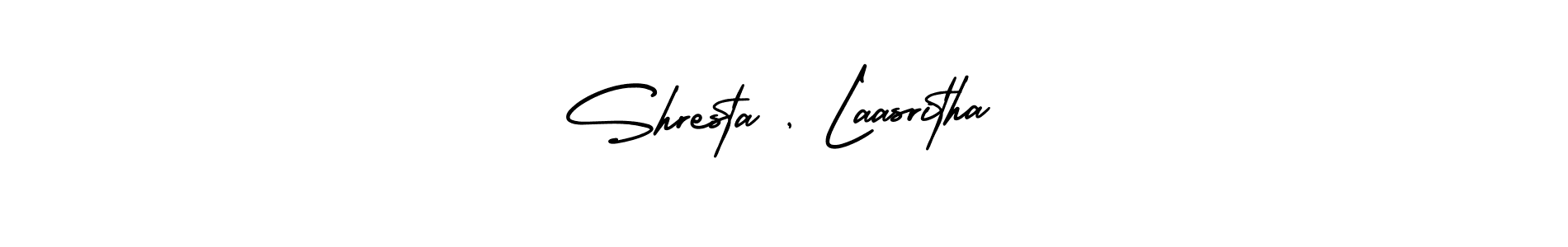 The best way (AmerikaSignatureDemo-Regular) to make a short signature is to pick only two or three words in your name. The name Shresta , Laasritha include a total of six letters. For converting this name. Shresta , Laasritha signature style 3 images and pictures png