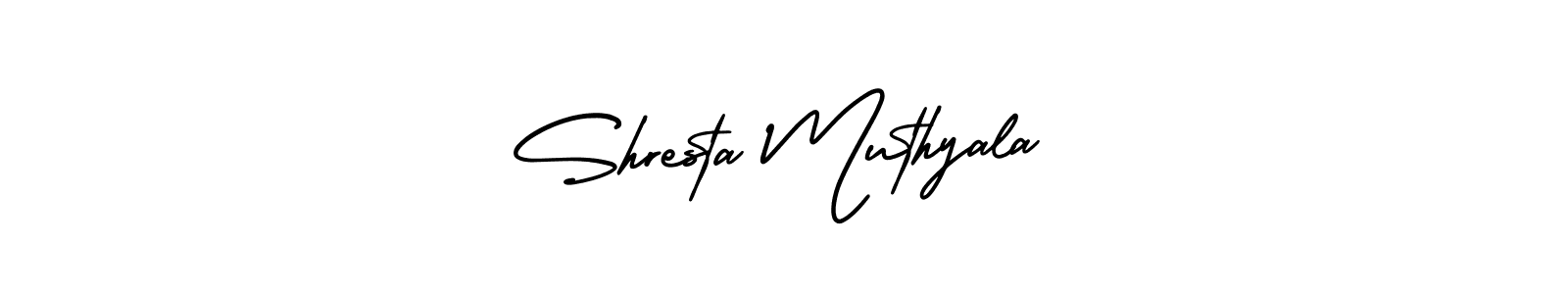 This is the best signature style for the Shresta Muthyala name. Also you like these signature font (AmerikaSignatureDemo-Regular). Mix name signature. Shresta Muthyala signature style 3 images and pictures png