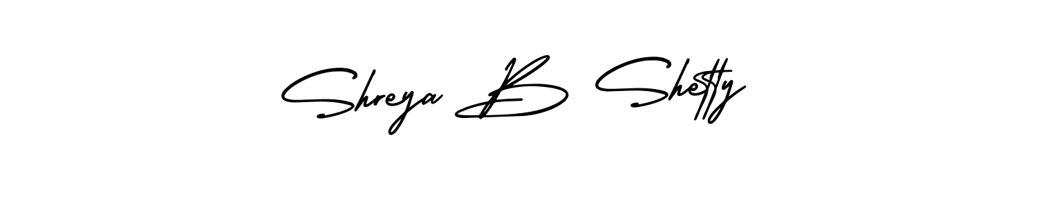 You should practise on your own different ways (AmerikaSignatureDemo-Regular) to write your name (Shreya B Shetty) in signature. don't let someone else do it for you. Shreya B Shetty signature style 3 images and pictures png
