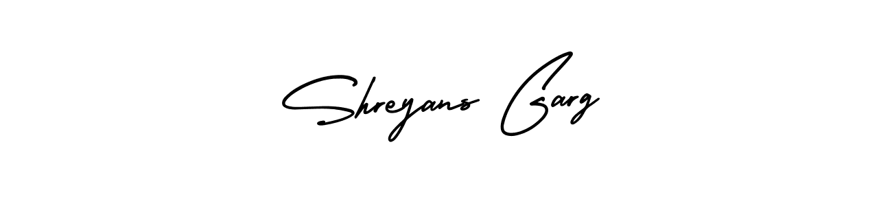 You should practise on your own different ways (AmerikaSignatureDemo-Regular) to write your name (Shreyans Garg) in signature. don't let someone else do it for you. Shreyans Garg signature style 3 images and pictures png