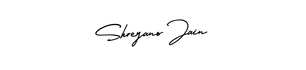 You should practise on your own different ways (AmerikaSignatureDemo-Regular) to write your name (Shreyans Jain) in signature. don't let someone else do it for you. Shreyans Jain signature style 3 images and pictures png