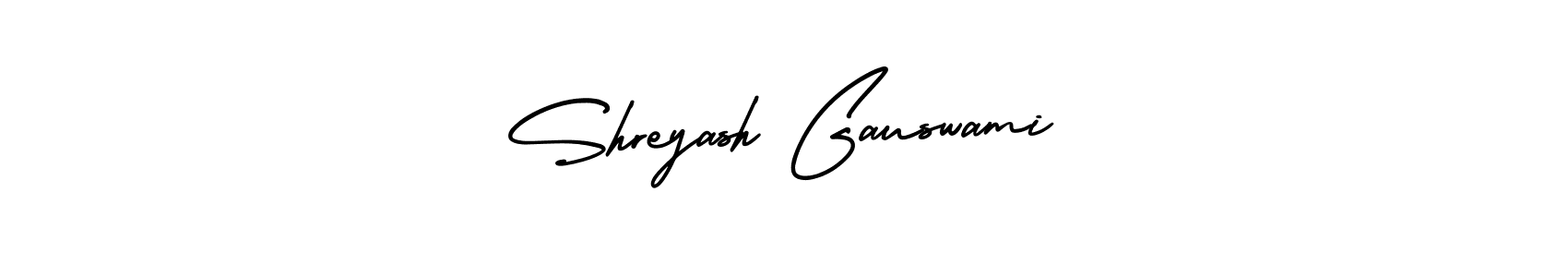 This is the best signature style for the Shreyash Gauswami name. Also you like these signature font (AmerikaSignatureDemo-Regular). Mix name signature. Shreyash Gauswami signature style 3 images and pictures png