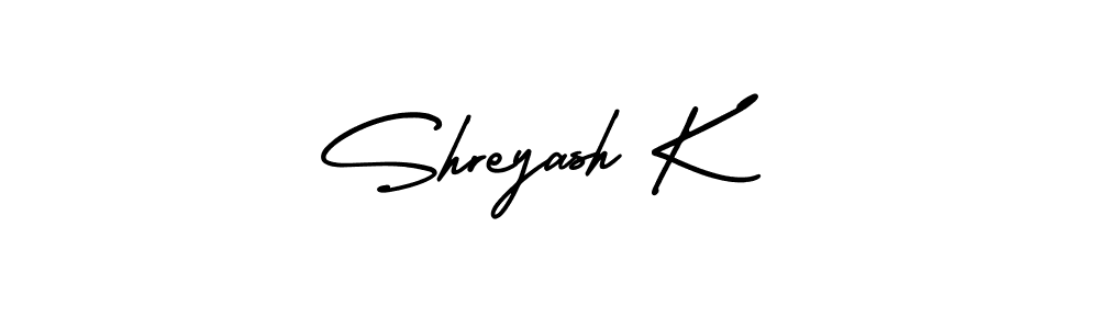 Also we have Shreyash K name is the best signature style. Create professional handwritten signature collection using AmerikaSignatureDemo-Regular autograph style. Shreyash K signature style 3 images and pictures png