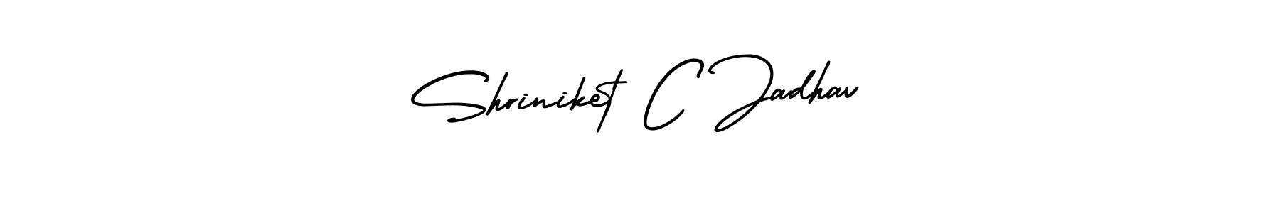 You should practise on your own different ways (AmerikaSignatureDemo-Regular) to write your name (Shriniket C Jadhav) in signature. don't let someone else do it for you. Shriniket C Jadhav signature style 3 images and pictures png