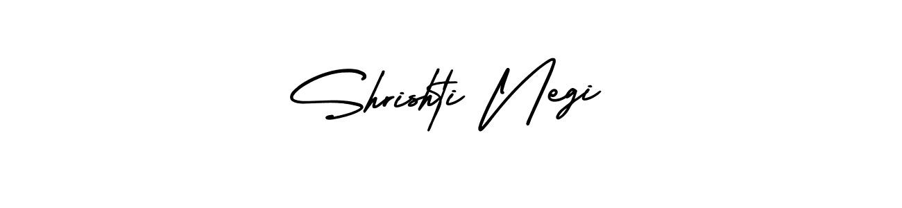 You should practise on your own different ways (AmerikaSignatureDemo-Regular) to write your name (Shrishti Negi) in signature. don't let someone else do it for you. Shrishti Negi signature style 3 images and pictures png