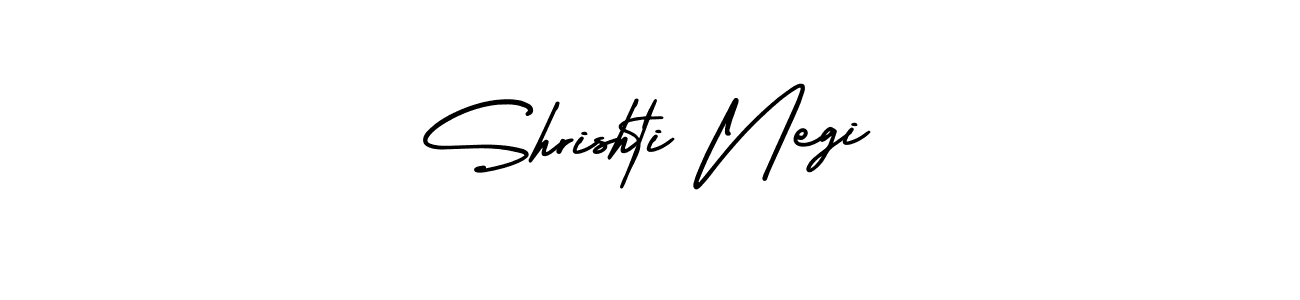 You should practise on your own different ways (AmerikaSignatureDemo-Regular) to write your name (Shrishti Negi) in signature. don't let someone else do it for you. Shrishti Negi signature style 3 images and pictures png