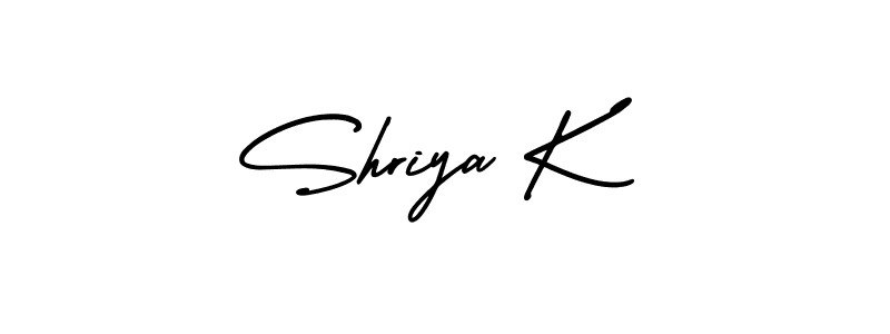 The best way (AmerikaSignatureDemo-Regular) to make a short signature is to pick only two or three words in your name. The name Shriya K include a total of six letters. For converting this name. Shriya K signature style 3 images and pictures png