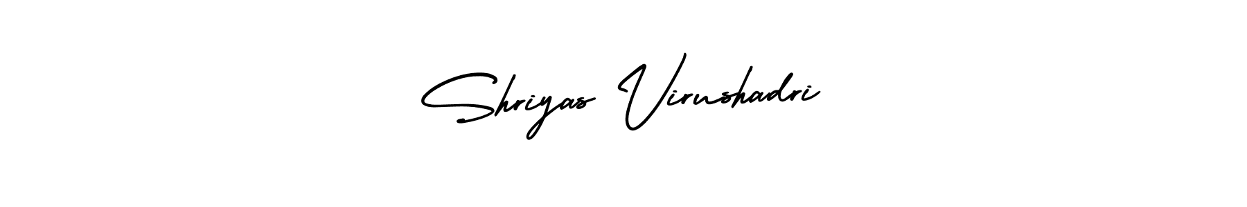 You should practise on your own different ways (AmerikaSignatureDemo-Regular) to write your name (Shriyas Virushadri) in signature. don't let someone else do it for you. Shriyas Virushadri signature style 3 images and pictures png