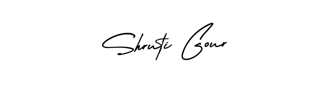 This is the best signature style for the Shruti Gour name. Also you like these signature font (AmerikaSignatureDemo-Regular). Mix name signature. Shruti Gour signature style 3 images and pictures png