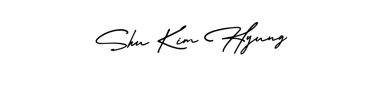 How to make Shu Kim Hyung name signature. Use AmerikaSignatureDemo-Regular style for creating short signs online. This is the latest handwritten sign. Shu Kim Hyung signature style 3 images and pictures png