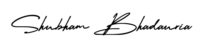 The AmerikaSignatureDemo-Regular typeface gives name Shubham Bhadauria a refined look. Suitable for certificates, diplomas, and official verification. Shubham Bhadauria signature style 3 images and pictures png