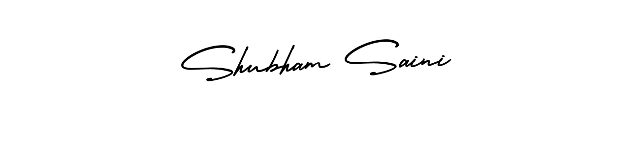 You should practise on your own different ways (AmerikaSignatureDemo-Regular) to write your name (Shubham Saini) in signature. don't let someone else do it for you. Shubham Saini signature style 3 images and pictures png