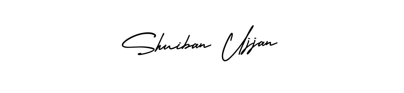 You should practise on your own different ways (AmerikaSignatureDemo-Regular) to write your name (Shuiban Ujjan) in signature. don't let someone else do it for you. Shuiban Ujjan signature style 3 images and pictures png