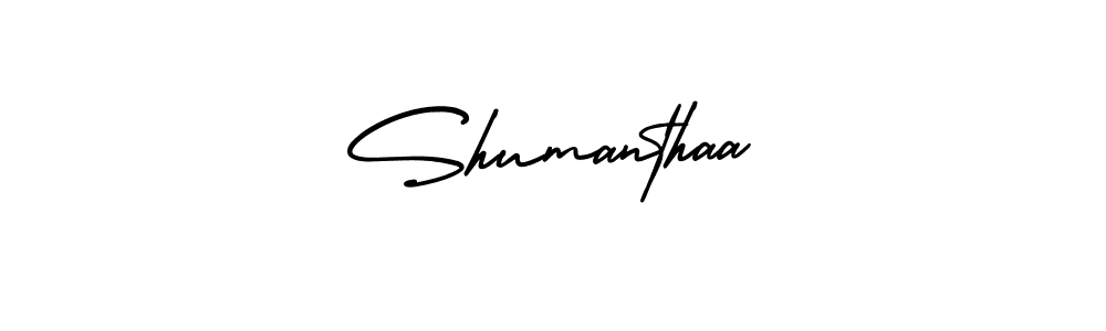 You should practise on your own different ways (AmerikaSignatureDemo-Regular) to write your name (Shumanthaa) in signature. don't let someone else do it for you. Shumanthaa signature style 3 images and pictures png