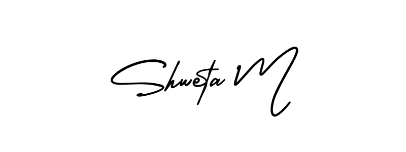 You should practise on your own different ways (AmerikaSignatureDemo-Regular) to write your name (Shweta M) in signature. don't let someone else do it for you. Shweta M signature style 3 images and pictures png
