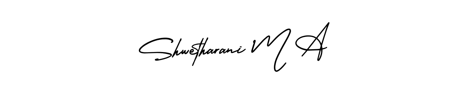 The best way (AmerikaSignatureDemo-Regular) to make a short signature is to pick only two or three words in your name. The name Shwetharani M A include a total of six letters. For converting this name. Shwetharani M A signature style 3 images and pictures png