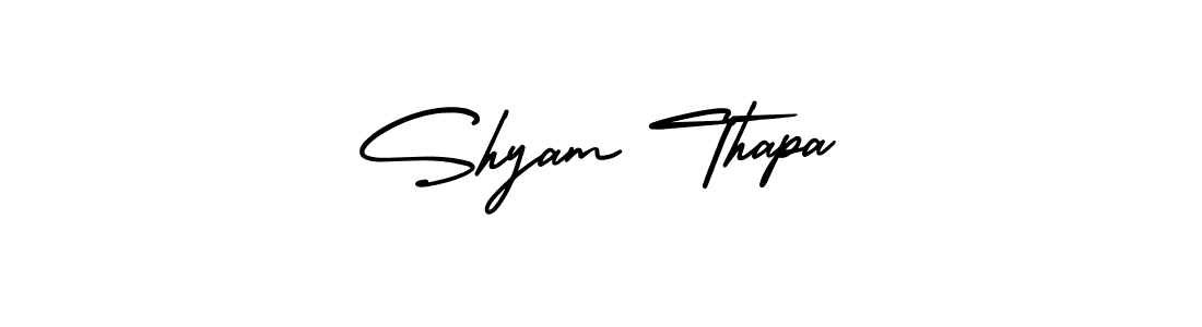 The best way (AmerikaSignatureDemo-Regular) to make a short signature is to pick only two or three words in your name. The name Shyam Thapa include a total of six letters. For converting this name. Shyam Thapa signature style 3 images and pictures png