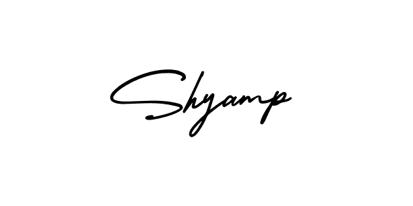 You should practise on your own different ways (AmerikaSignatureDemo-Regular) to write your name (Shyamp) in signature. don't let someone else do it for you. Shyamp signature style 3 images and pictures png