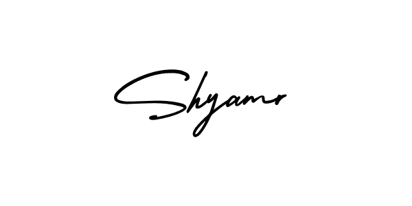 You should practise on your own different ways (AmerikaSignatureDemo-Regular) to write your name (Shyamr) in signature. don't let someone else do it for you. Shyamr signature style 3 images and pictures png
