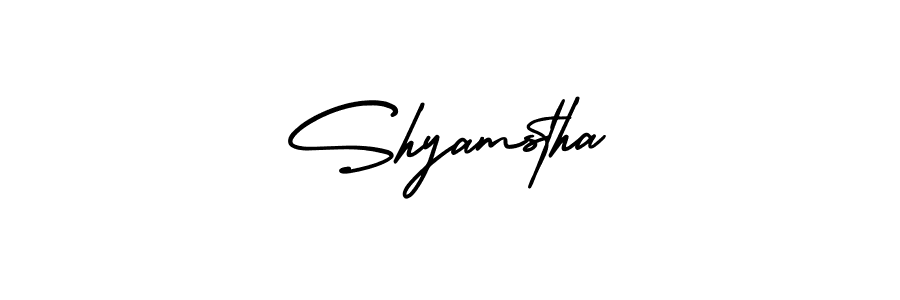 You should practise on your own different ways (AmerikaSignatureDemo-Regular) to write your name (Shyamstha) in signature. don't let someone else do it for you. Shyamstha signature style 3 images and pictures png