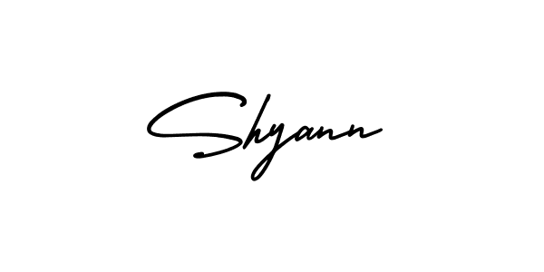 You should practise on your own different ways (AmerikaSignatureDemo-Regular) to write your name (Shyann) in signature. don't let someone else do it for you. Shyann signature style 3 images and pictures png