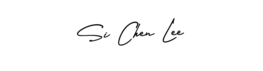 You should practise on your own different ways (AmerikaSignatureDemo-Regular) to write your name (Si Chen Lee) in signature. don't let someone else do it for you. Si Chen Lee signature style 3 images and pictures png