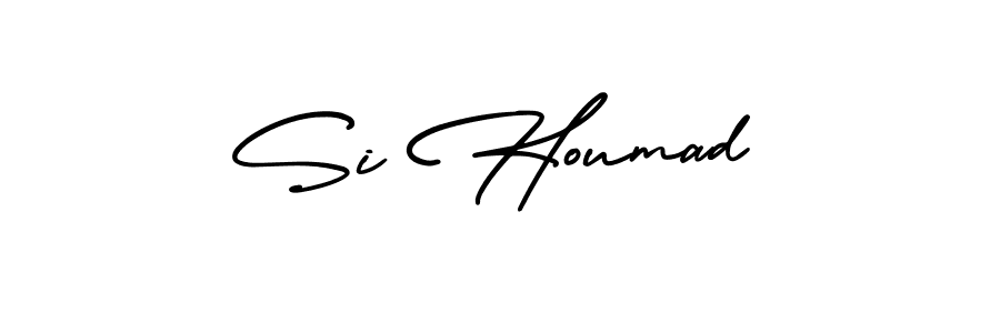 Similarly AmerikaSignatureDemo-Regular is the best handwritten signature design. Signature creator online .You can use it as an online autograph creator for name Si Houmad. Si Houmad signature style 3 images and pictures png