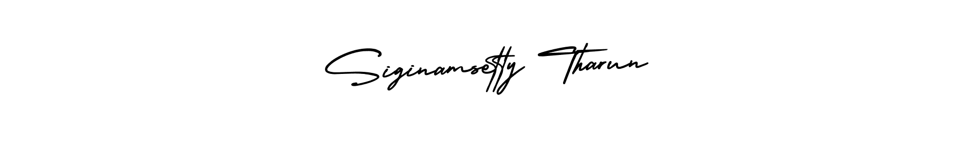You should practise on your own different ways (AmerikaSignatureDemo-Regular) to write your name (Siginamsetty Tharun) in signature. don't let someone else do it for you. Siginamsetty Tharun signature style 3 images and pictures png