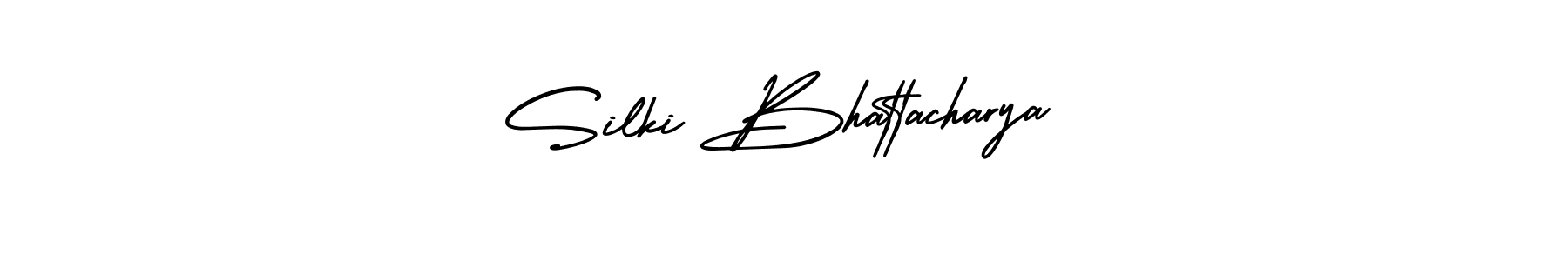 The best way (AmerikaSignatureDemo-Regular) to make a short signature is to pick only two or three words in your name. The name Silki Bhattacharya include a total of six letters. For converting this name. Silki Bhattacharya signature style 3 images and pictures png