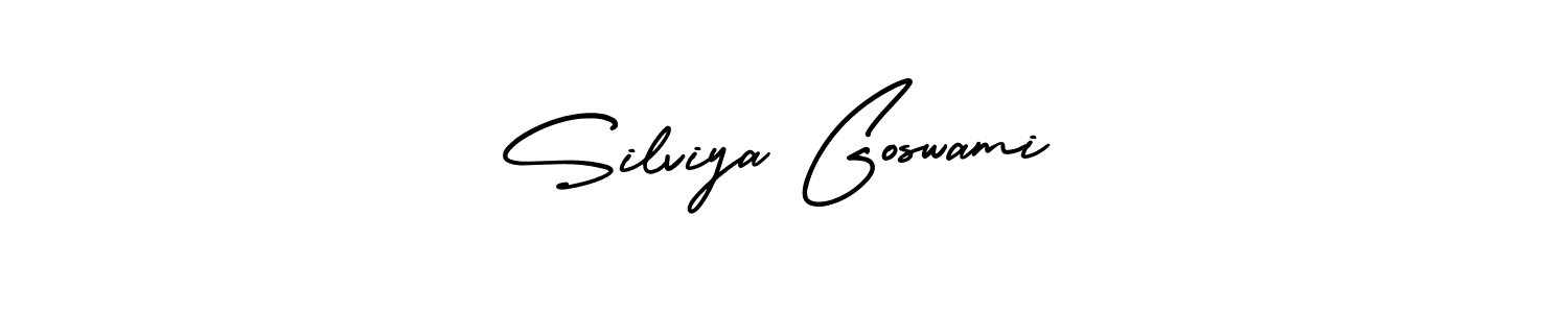 The best way (AmerikaSignatureDemo-Regular) to make a short signature is to pick only two or three words in your name. The name Silviya Goswami include a total of six letters. For converting this name. Silviya Goswami signature style 3 images and pictures png