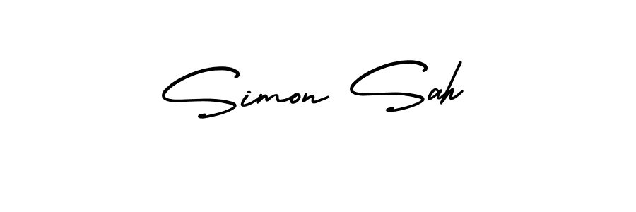 You should practise on your own different ways (AmerikaSignatureDemo-Regular) to write your name (Simon Sah) in signature. don't let someone else do it for you. Simon Sah signature style 3 images and pictures png