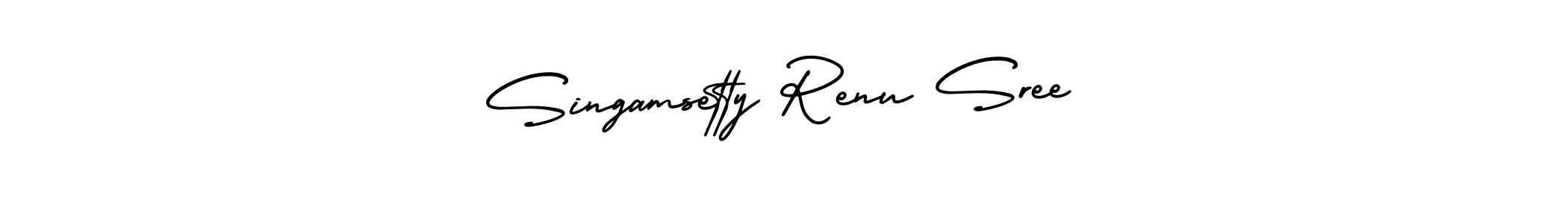 The best way (AmerikaSignatureDemo-Regular) to make a short signature is to pick only two or three words in your name. The name Singamsetty Renu Sree include a total of six letters. For converting this name. Singamsetty Renu Sree signature style 3 images and pictures png