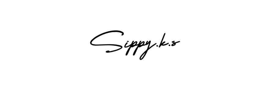 You should practise on your own different ways (AmerikaSignatureDemo-Regular) to write your name (Sippy.k.s) in signature. don't let someone else do it for you. Sippy.k.s signature style 3 images and pictures png