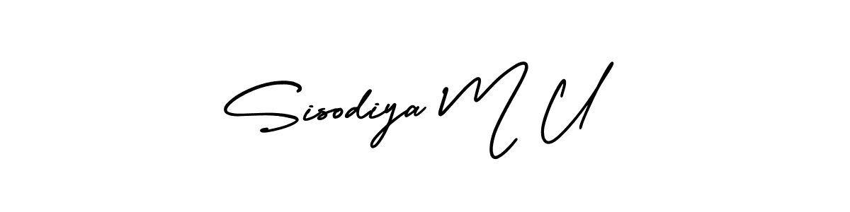 You should practise on your own different ways (AmerikaSignatureDemo-Regular) to write your name (Sisodiya M U) in signature. don't let someone else do it for you. Sisodiya M U signature style 3 images and pictures png